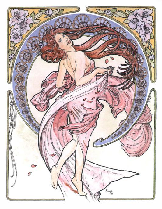 Art Nouveau illustration in the style of Alphonse Mucha