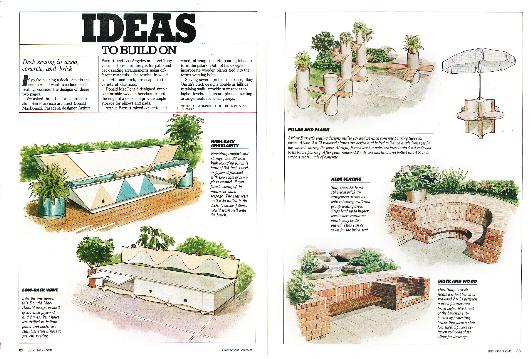 Illustration for California Magazine feature about construction backyard benches 